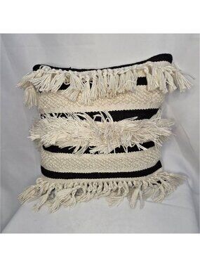 Crate & Barrel Accent Pillow Off-White Black Striped
